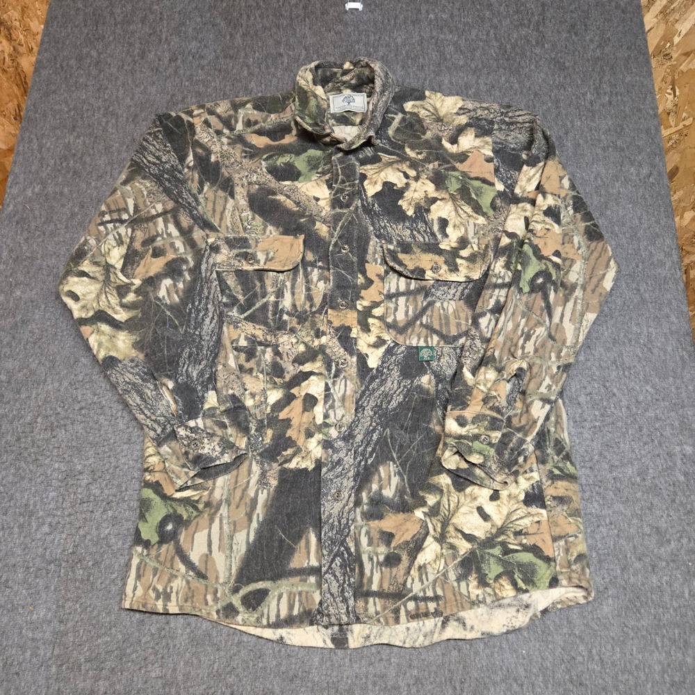 Vintage 90s Mossy Oak Break Up Camo Flannel Shirt Mens XL Made in USA Hunting